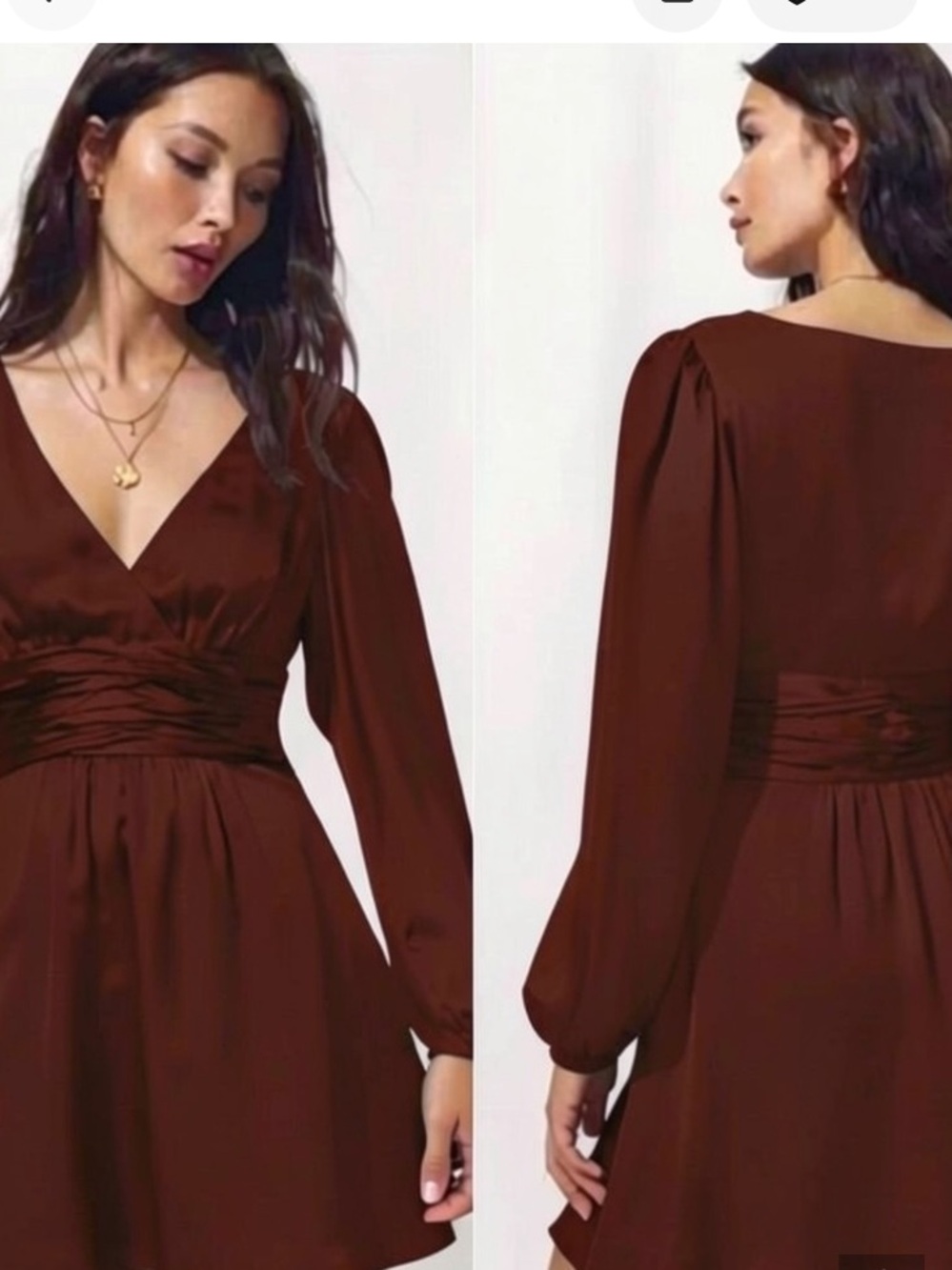 Aritzia Wilfred Rhythm Satin Long Sleeve Mini Dress in Truffle Size 8
